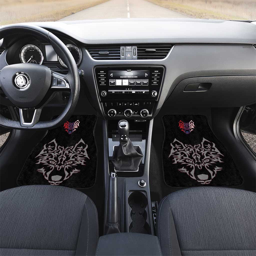Serbia Car Mats with Wolf Head Graphic, Howling Wolf, and National Flag Stripes