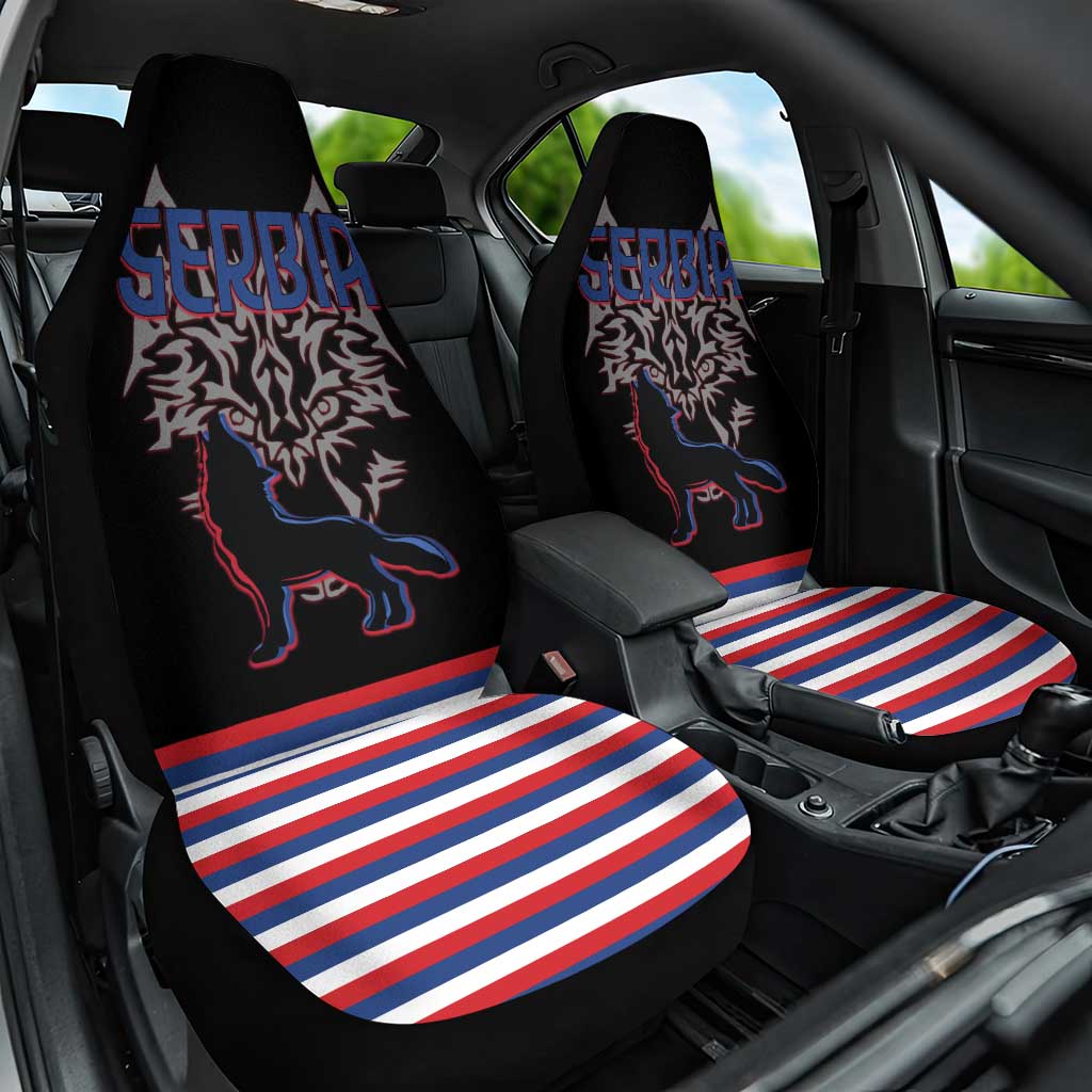 Serbia Car Seat Cover with Wolf Head Graphic, Howling Wolf, and National Flag Stripes