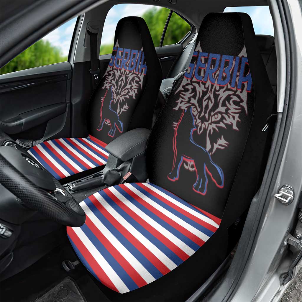 Serbia Car Seat Cover with Wolf Head Graphic, Howling Wolf, and National Flag Stripes