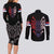 Serbia Couples Matching Long Sleeve Bodycon Dress and Long Sleeve Button Shirt with Wolf Head Graphic, Howling Wolf, and National Flag Stripes