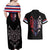 Serbia Couples Matching Off Shoulder Maxi Dress and Hawaiian Shirt with Wolf Head Graphic, Howling Wolf, and National Flag Stripes