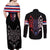 Serbia Couples Matching Off Shoulder Maxi Dress and Long Sleeve Button Shirt with Wolf Head Graphic, Howling Wolf, and National Flag Stripes
