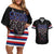 Serbia Couples Matching Off Shoulder Short Dress and Hawaiian Shirt with Wolf Head Graphic, Howling Wolf, and National Flag Stripes