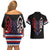 Serbia Couples Matching Off Shoulder Short Dress and Hawaiian Shirt with Wolf Head Graphic, Howling Wolf, and National Flag Stripes