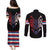 Serbia Couples Matching Puletasi and Long Sleeve Button Shirt with Wolf Head Graphic, Howling Wolf, and National Flag Stripes