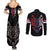 Serbia Couples Matching Summer Maxi Dress and Long Sleeve Button Shirt with Wolf Head Graphic, Howling Wolf, and National Flag Stripes