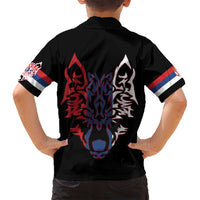 Serbia Family Matching Long Sleeve Bodycon Dress and Hawaiian Shirt with Wolf Head Graphic, Howling Wolf, and National Flag Stripes