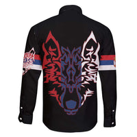 Serbia Family Matching Long Sleeve Bodycon Dress and Hawaiian Shirt with Wolf Head Graphic, Howling Wolf, and National Flag Stripes