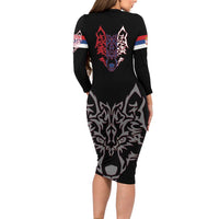 Serbia Family Matching Long Sleeve Bodycon Dress and Hawaiian Shirt with Wolf Head Graphic, Howling Wolf, and National Flag Stripes