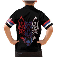 Serbia Family Matching Mermaid Dress and Hawaiian Shirt with Wolf Head Graphic, Howling Wolf, and National Flag Stripes