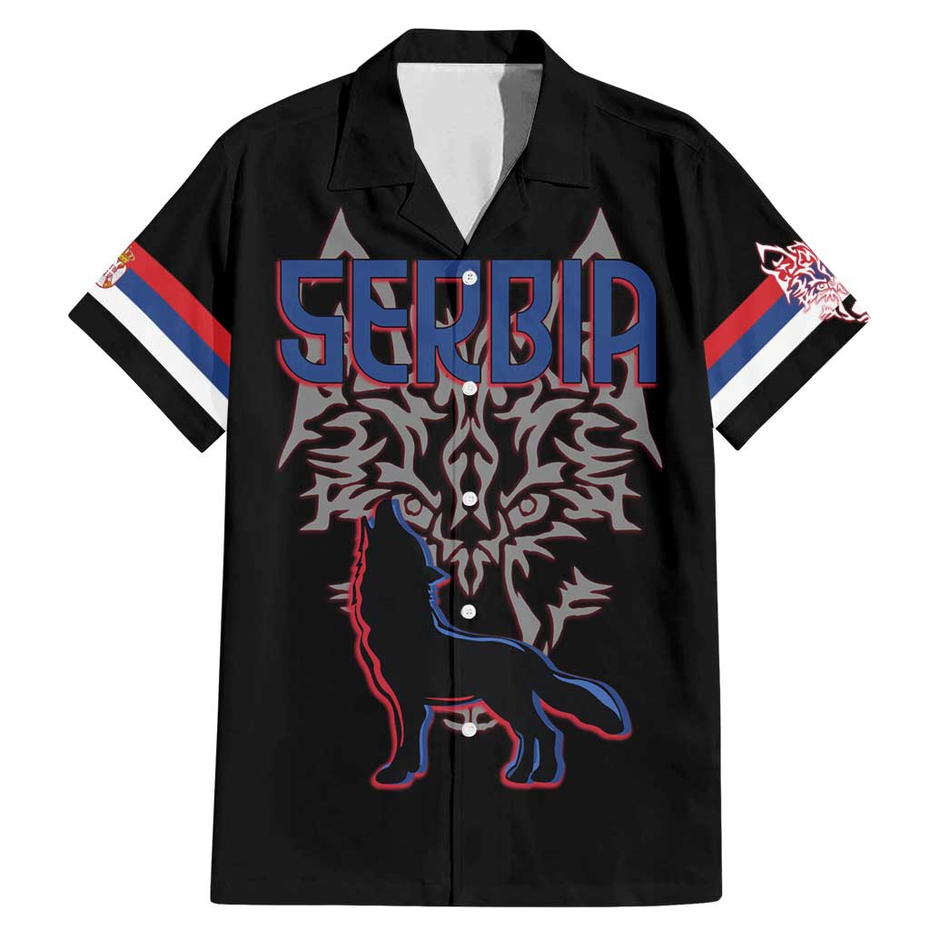 Serbia Family Matching Mermaid Dress and Hawaiian Shirt with Wolf Head Graphic, Howling Wolf, and National Flag Stripes