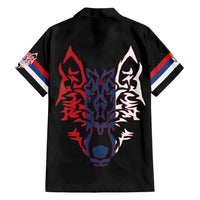 Serbia Family Matching Off Shoulder Maxi Dress and Hawaiian Shirt with Wolf Head Graphic, Howling Wolf, and National Flag Stripes