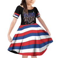 Serbia Family Matching Off Shoulder Short Dress and Hawaiian Shirt with Wolf Head Graphic, Howling Wolf, and National Flag Stripes