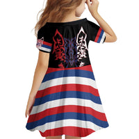 Serbia Family Matching Short Sleeve Bodycon Dress and Hawaiian Shirt with Wolf Head Graphic, Howling Wolf, and National Flag Stripes