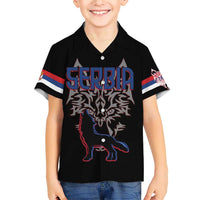 Serbia Family Matching Short Sleeve Bodycon Dress and Hawaiian Shirt with Wolf Head Graphic, Howling Wolf, and National Flag Stripes