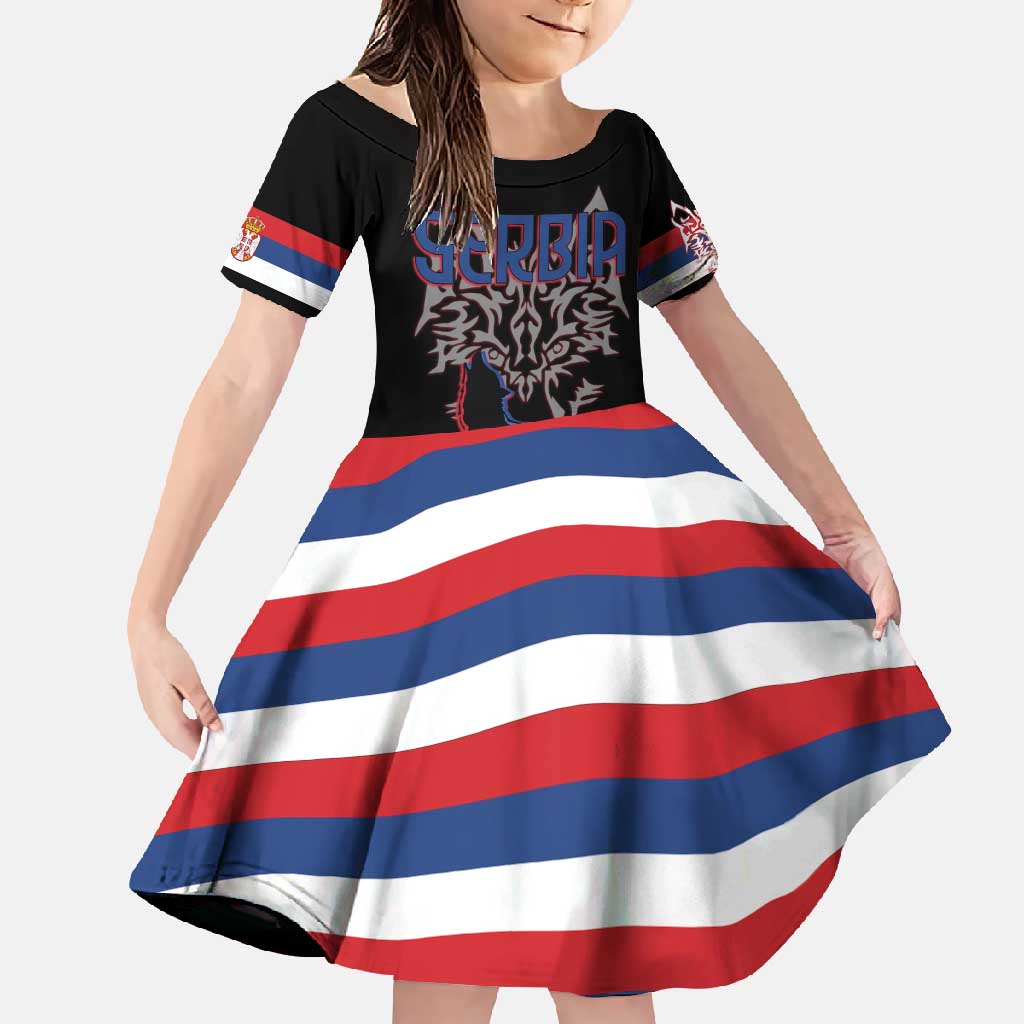 Serbia Family Matching Tank Maxi Dress and Hawaiian Shirt with Wolf Head Graphic, Howling Wolf, and National Flag Stripes