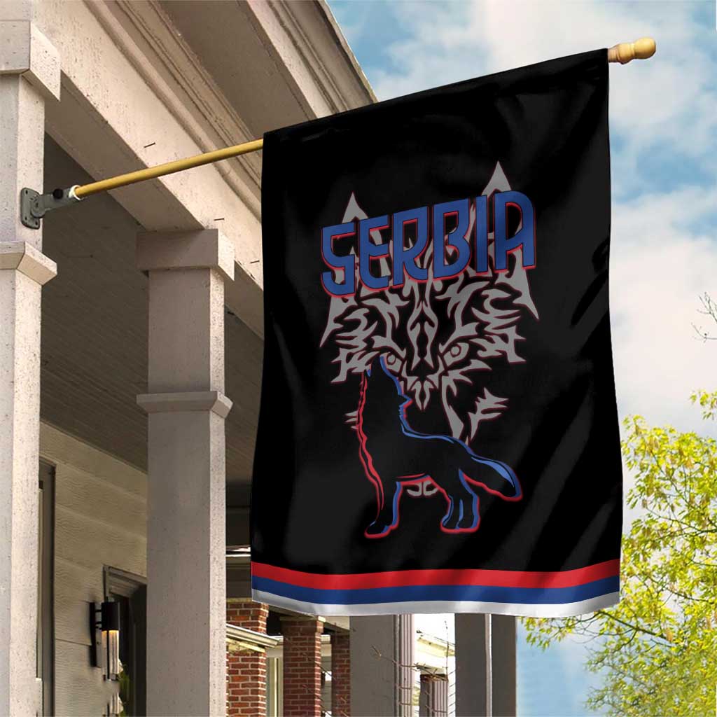 Serbia Garden Flag with Wolf Head Graphic, Howling Wolf, and National Flag Stripes