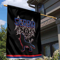 Serbia Garden Flag with Wolf Head Graphic, Howling Wolf, and National Flag Stripes