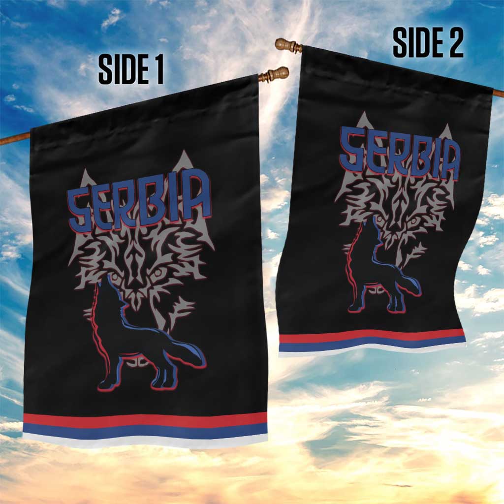 Serbia Garden Flag with Wolf Head Graphic, Howling Wolf, and National Flag Stripes