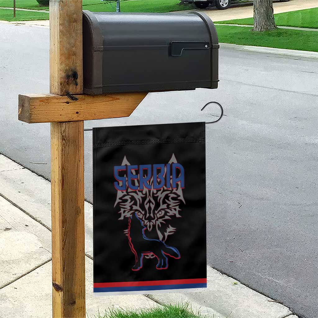 Serbia Garden Flag with Wolf Head Graphic, Howling Wolf, and National Flag Stripes