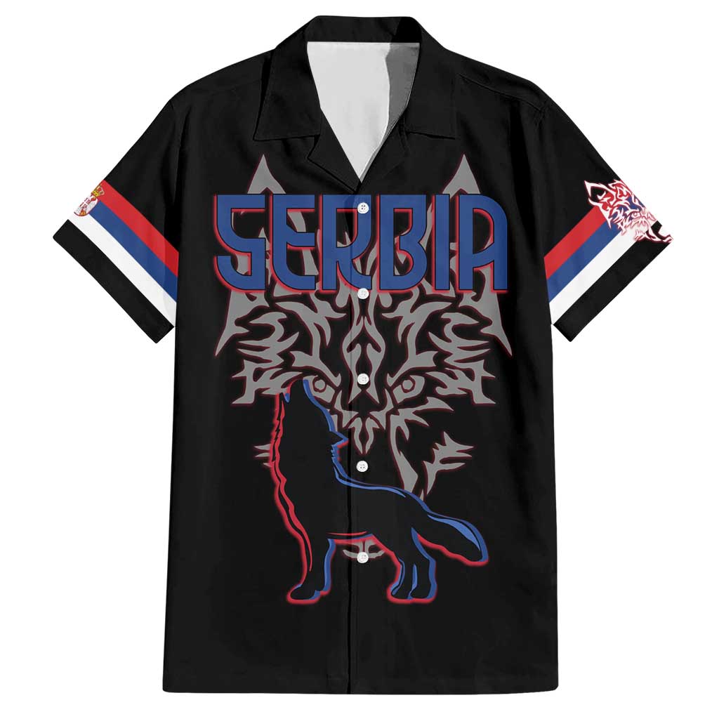 Serbia Hawaiian Shirt with Wolf Head Graphic, Howling Wolf, and National Flag Stripes