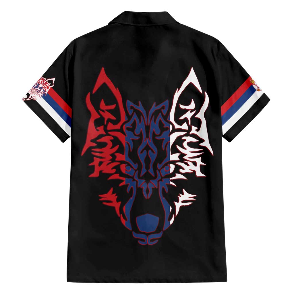 Serbia Hawaiian Shirt with Wolf Head Graphic, Howling Wolf, and National Flag Stripes