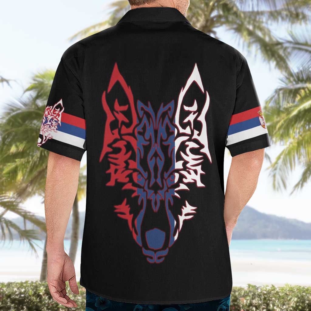 Serbia Hawaiian Shirt with Wolf Head Graphic, Howling Wolf, and National Flag Stripes