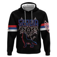 Serbia Hoodie with Wolf Head Graphic, Howling Wolf, and National Flag Stripes