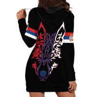 Serbia Hoodie Dress with Wolf Head Graphic, Howling Wolf, and National Flag Stripes
