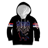 Serbia Kid Hoodie with Wolf Head Graphic, Howling Wolf, and National Flag Stripes