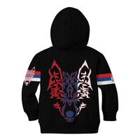 Serbia Kid Hoodie with Wolf Head Graphic, Howling Wolf, and National Flag Stripes