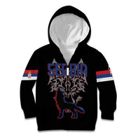 Serbia Kid Hoodie with Wolf Head Graphic, Howling Wolf, and National Flag Stripes