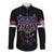 Serbia Long Sleeve Button Shirt with Wolf Head Graphic, Howling Wolf, and National Flag Stripes
