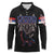 Serbia Long Sleeve Polo Shirt with Wolf Head Graphic, Howling Wolf, and National Flag Stripes