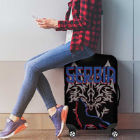 Serbia Luggage Cover with Wolf Head Graphic, Howling Wolf, and National Flag Stripes
