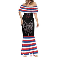 Serbia Mermaid Dress with Wolf Head Graphic, Howling Wolf, and National Flag Stripes
