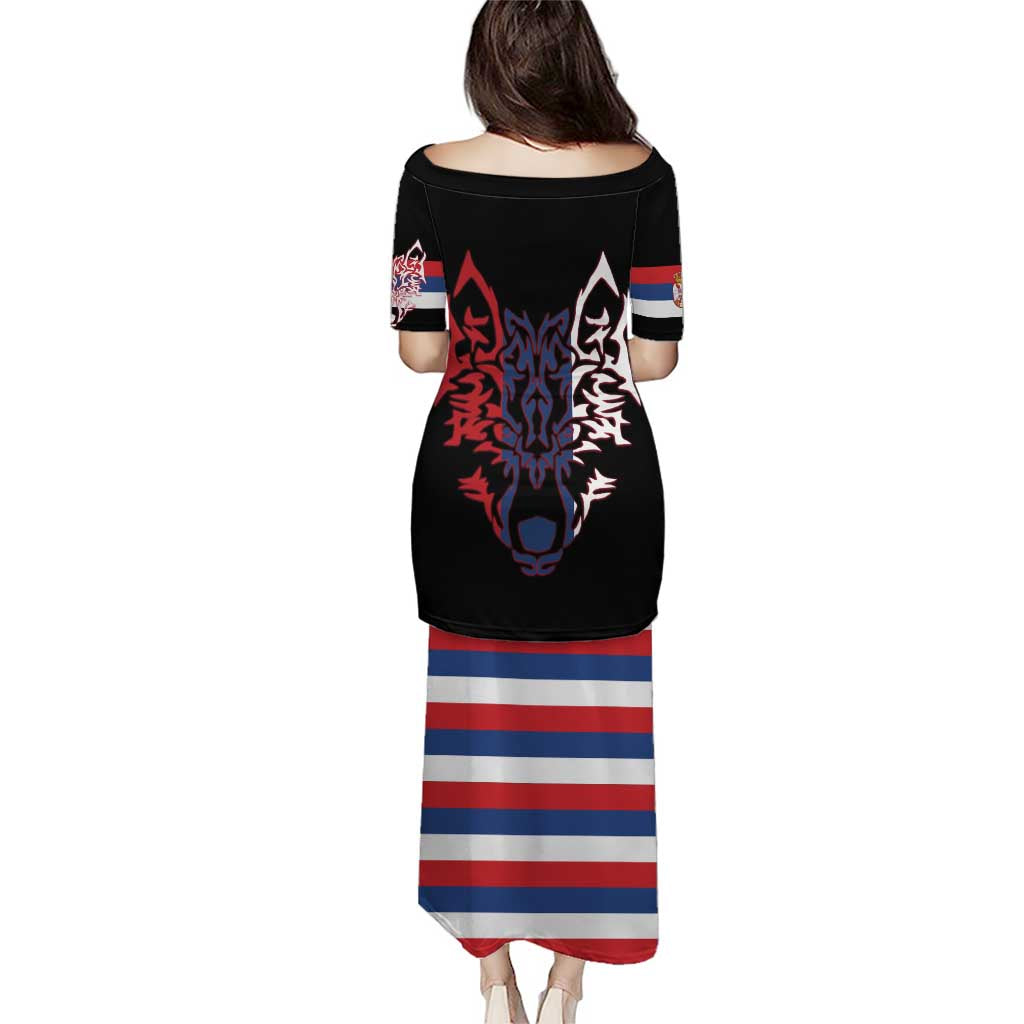 Serbia Puletasi with Wolf Head Graphic, Howling Wolf, and National Flag Stripes
