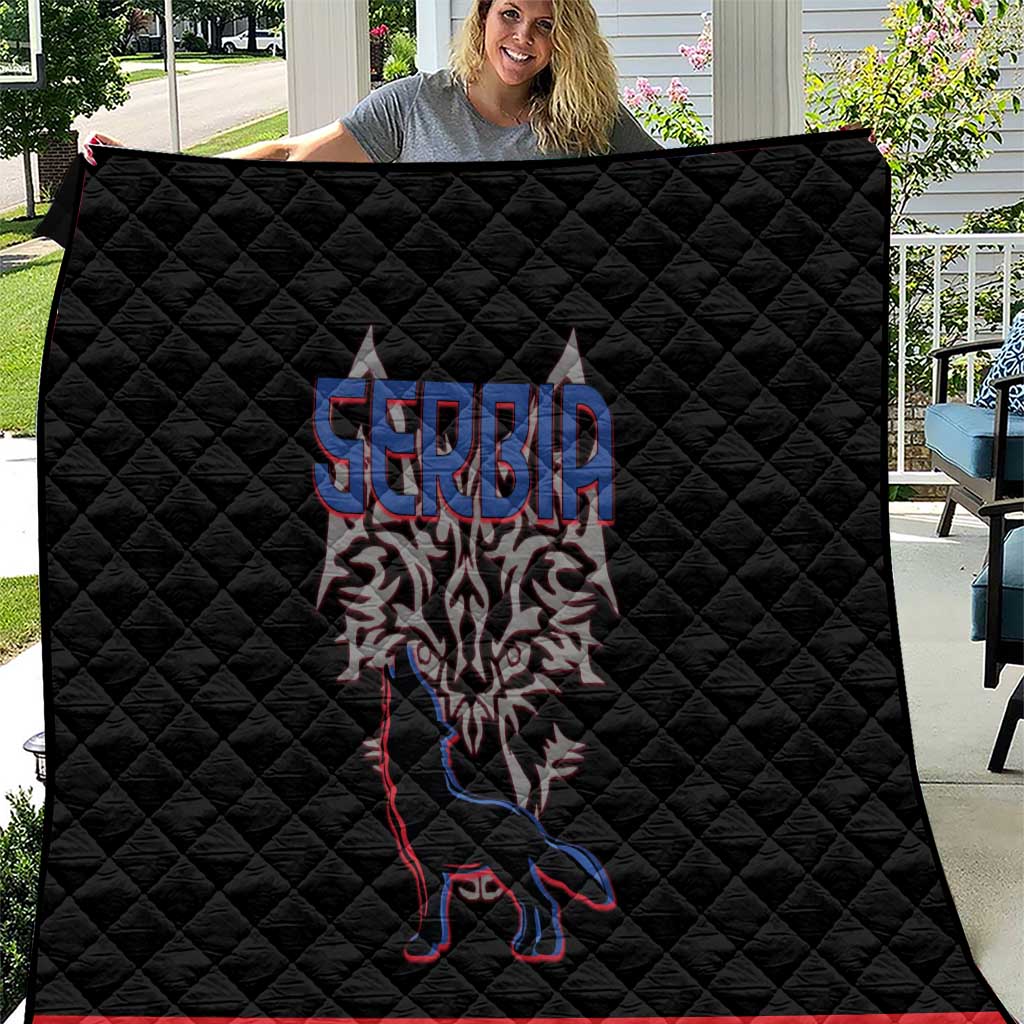 Serbia Quilt with Wolf Head Graphic, Howling Wolf, and National Flag Stripes