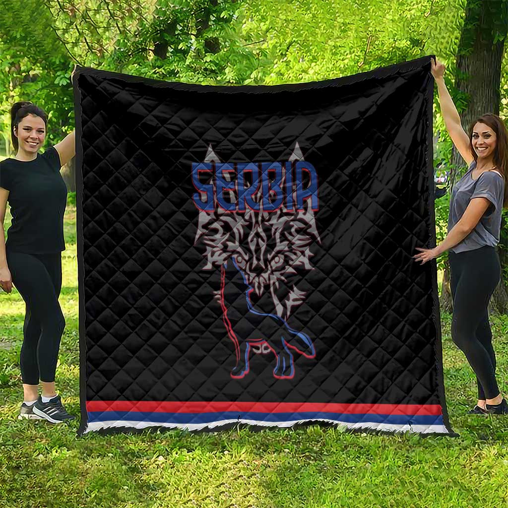 Serbia Quilt with Wolf Head Graphic, Howling Wolf, and National Flag Stripes