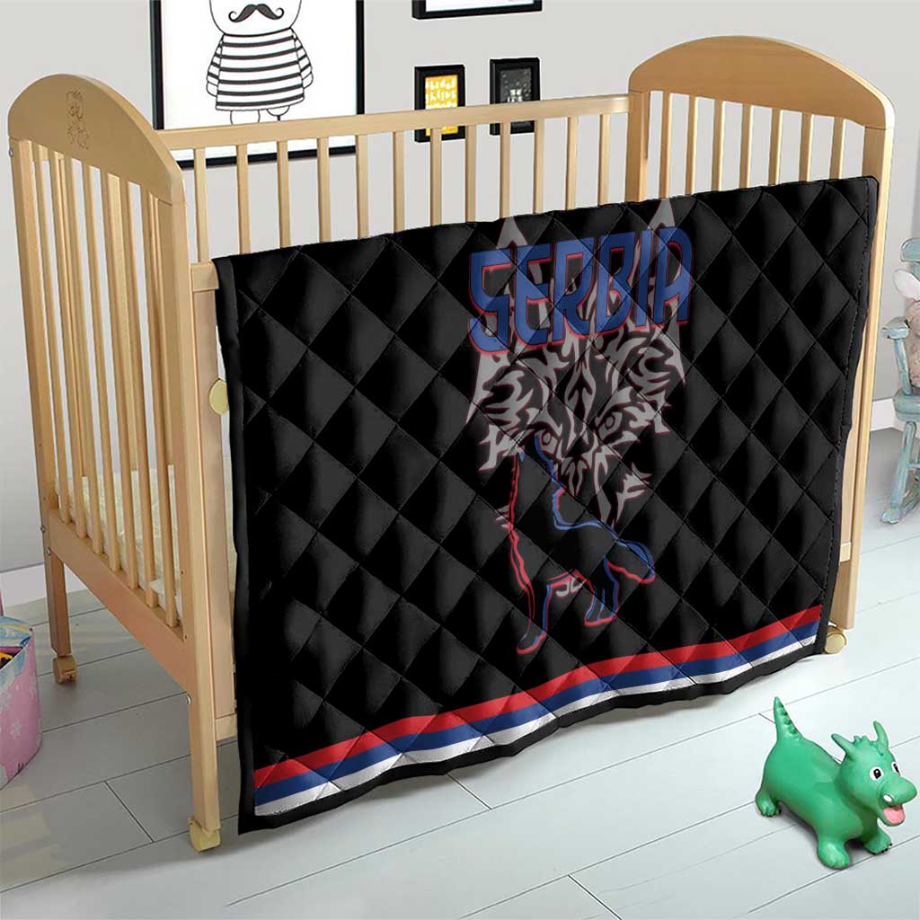 Serbia Quilt with Wolf Head Graphic, Howling Wolf, and National Flag Stripes