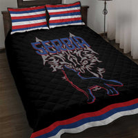 Serbia Quilt Bed Set with Wolf Head Graphic, Howling Wolf, and National Flag Stripes