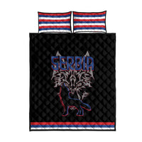 Serbia Quilt Bed Set with Wolf Head Graphic, Howling Wolf, and National Flag Stripes