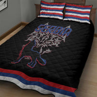 Serbia Quilt Bed Set with Wolf Head Graphic, Howling Wolf, and National Flag Stripes