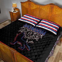 Serbia Quilt Bed Set with Wolf Head Graphic, Howling Wolf, and National Flag Stripes
