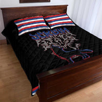 Serbia Quilt Bed Set with Wolf Head Graphic, Howling Wolf, and National Flag Stripes
