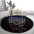 Serbia Round Carpet with Wolf Head Graphic, Howling Wolf, and National Flag Stripes