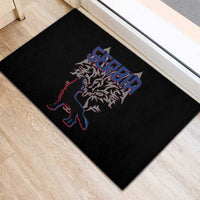 Serbia Rubber Doormat with Wolf Head Graphic, Howling Wolf, and National Flag Stripes