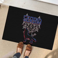 Serbia Rubber Doormat with Wolf Head Graphic, Howling Wolf, and National Flag Stripes