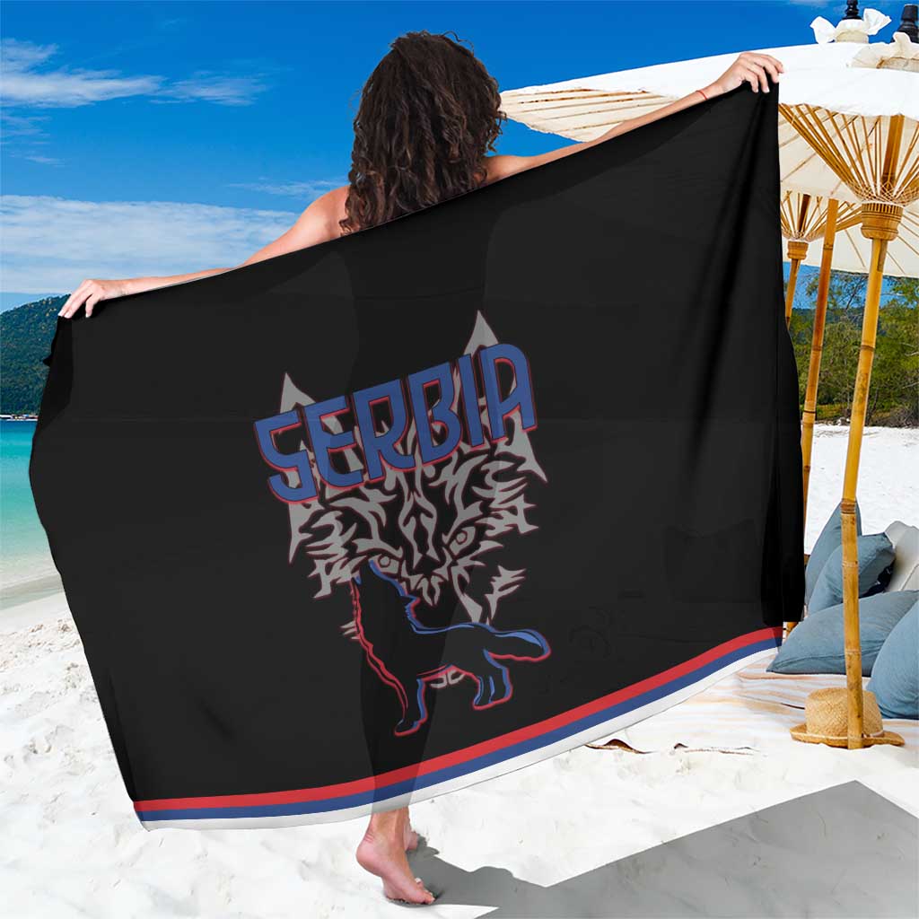 Serbia Sarong with Wolf Head Graphic, Howling Wolf, and National Flag Stripes