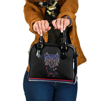 Serbia Shoulder Handbag with Wolf Head Graphic, Howling Wolf, and National Flag Stripes